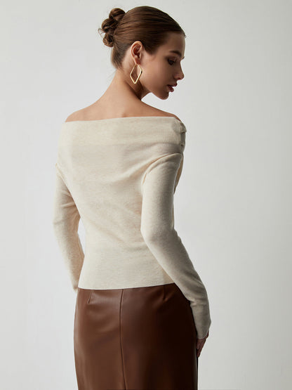 Damen Off-Shoulder Stricktop Feminin Beige