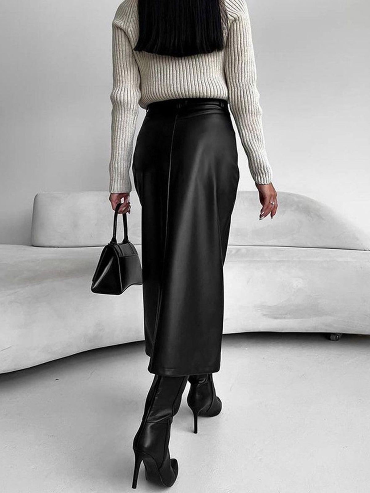 Damen Eleganter Midi Rock Mit Hohem Schlitz