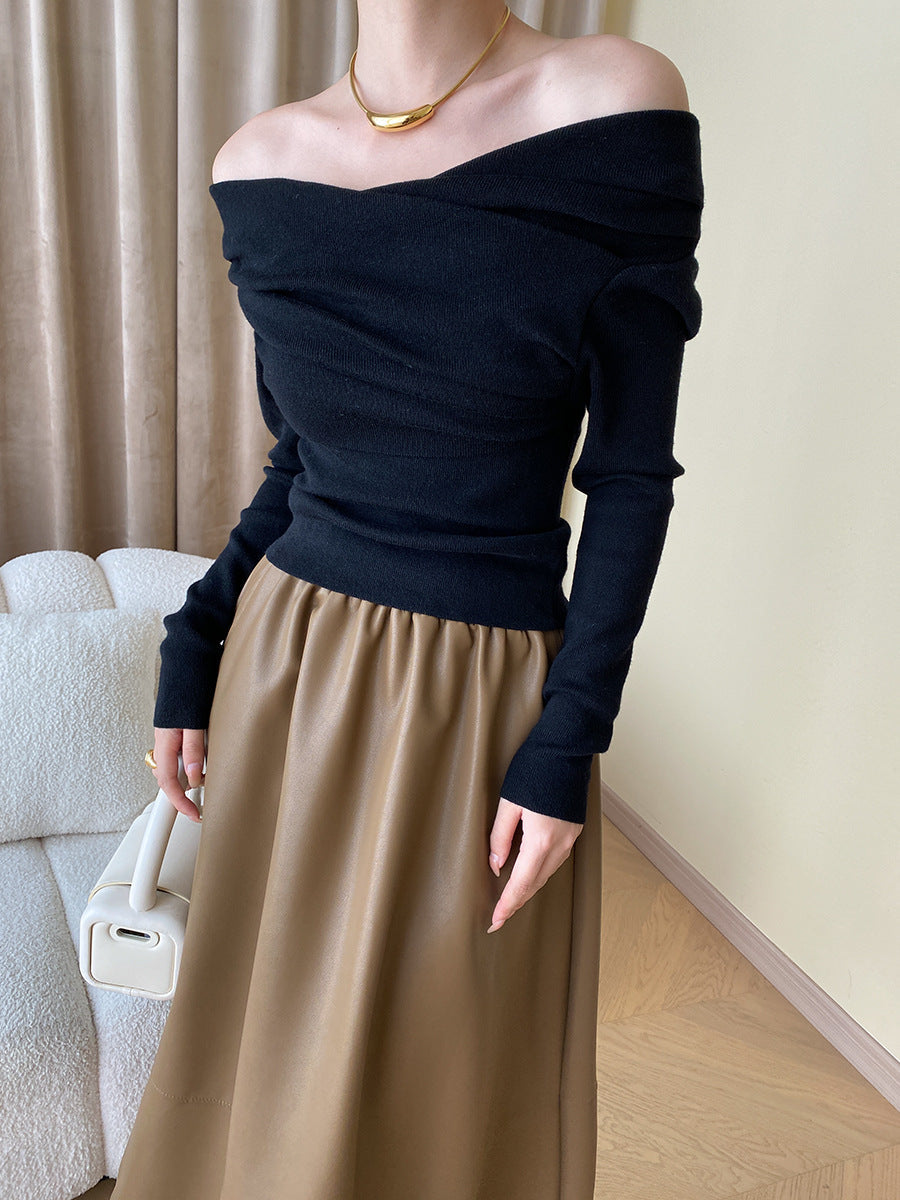Damen Off-Shoulder Stricktop Feminin Beige