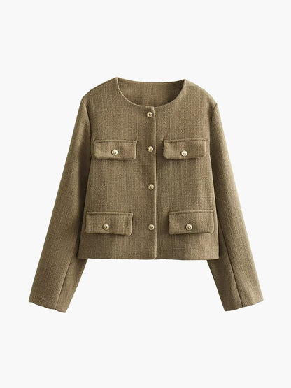 Damen Klassische Tweedjacke Golden Knöpfe
