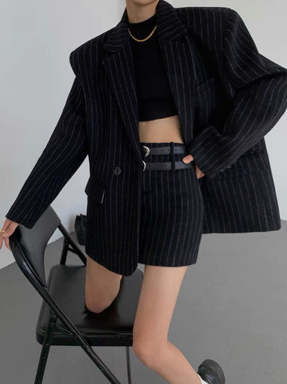 Damen Blazer Marineblau Nadelstreifen Klassisch