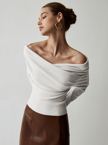 Damen Off-Shoulder Stricktop Feminin Beige