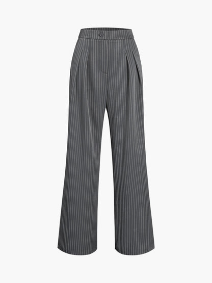 Eveloria Damen Nadelstreifen-Faltenhose Weites Bein