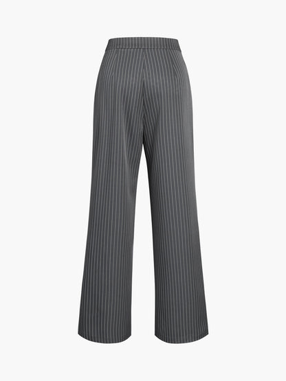 Eveloria Damen Nadelstreifen-Faltenhose Weites Bein