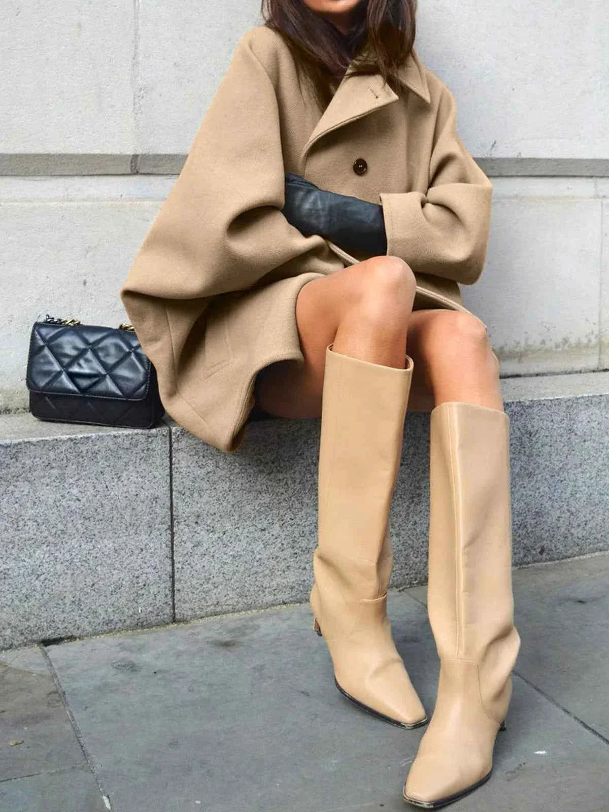 Damen Oversize Wintermantel Reverskragen Asymmetrischer
