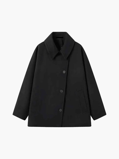Damen Oversize Wintermantel Reverskragen Asymmetrischer