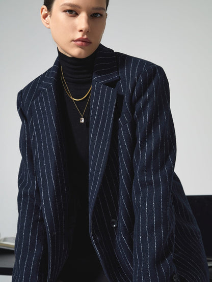 Damen Blazer Marineblau Nadelstreifen Klassisch