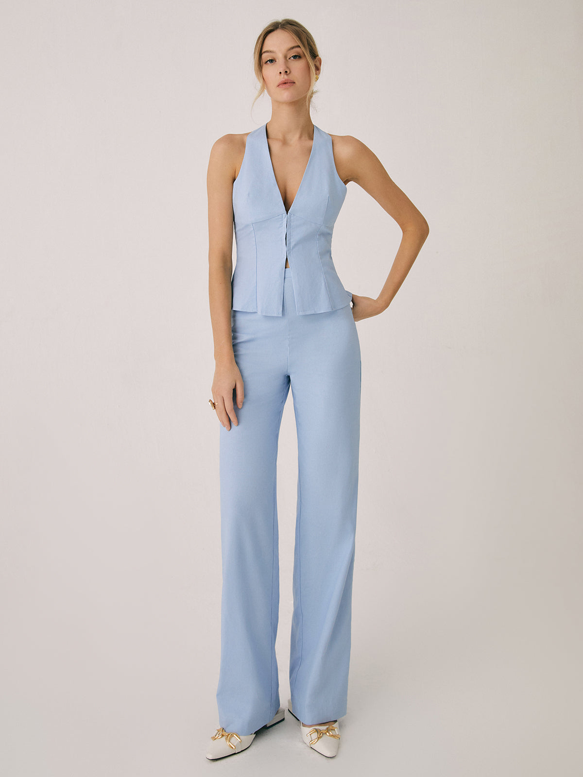 Eveloria Damen Baumwollweste mit geraden Beinhosen Set - Eveloria