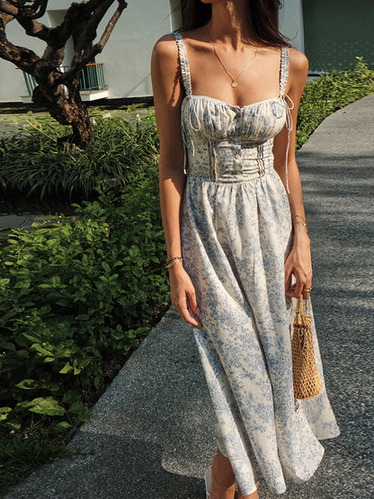 Eveloria Damen Midi Kleid Blumenmuster