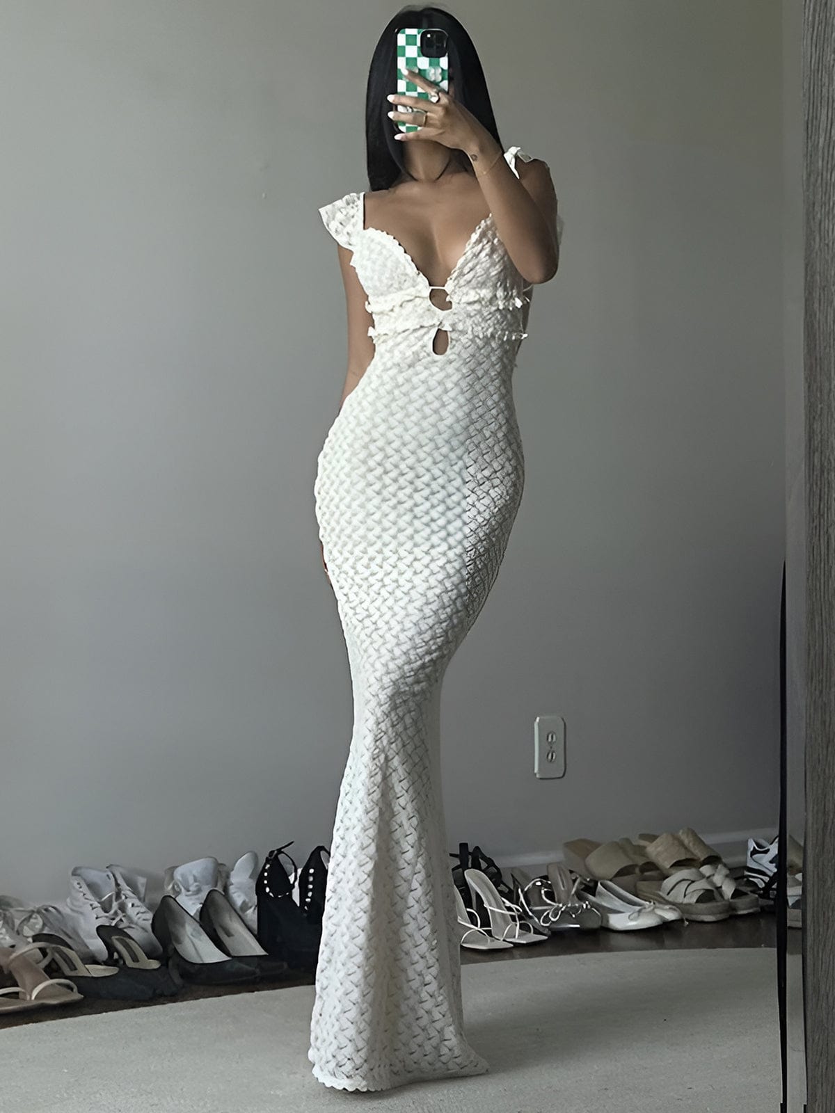 Damen Cami Kleid Rückenfrei Dekolleté