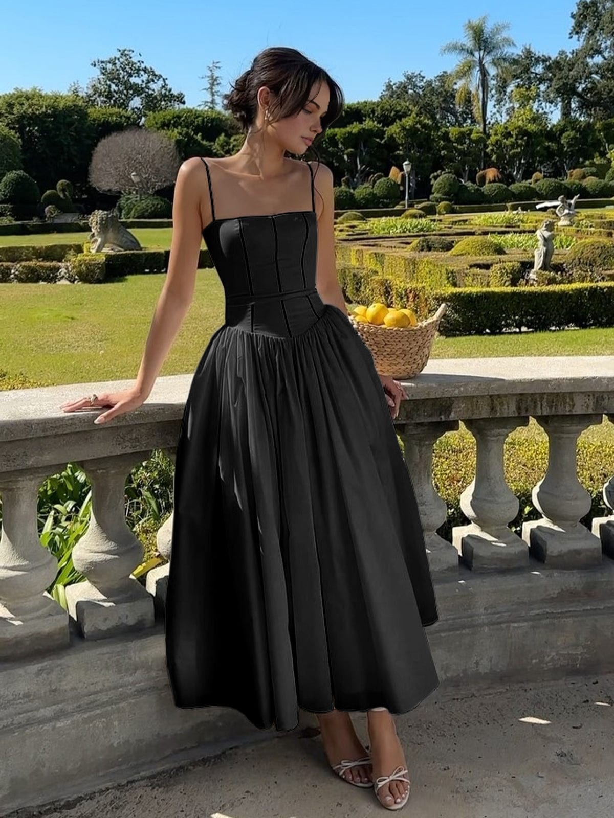 Damen Midi Hochzeitskleid Korsett dunkel