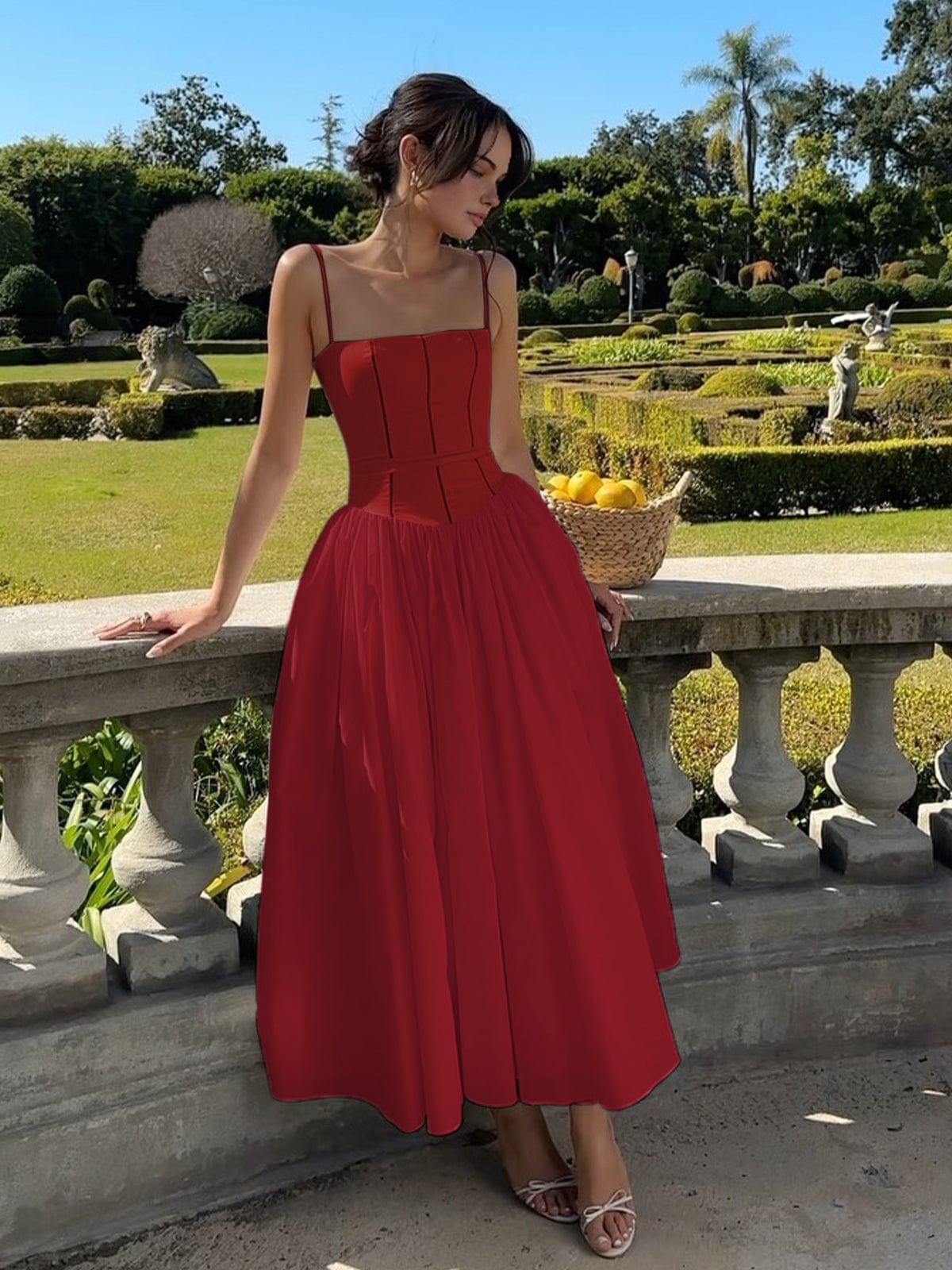 Damen Midi Hochzeitskleid Korsett dunkel