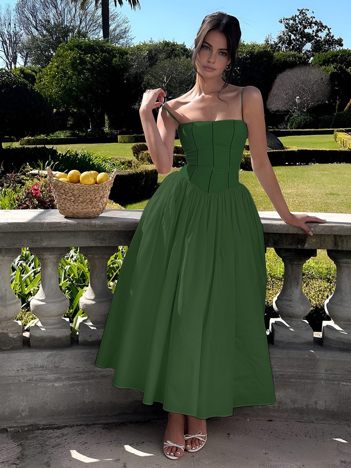 Damen Midi Hochzeitskleid Korsett dunkel