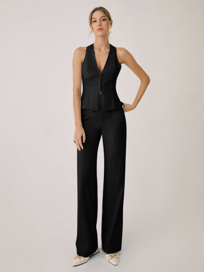 Eveloria Damen Baumwollweste mit geraden Beinhosen Set