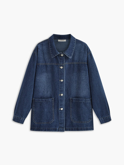 Damen Oversized Denimjacke Lässig Blau