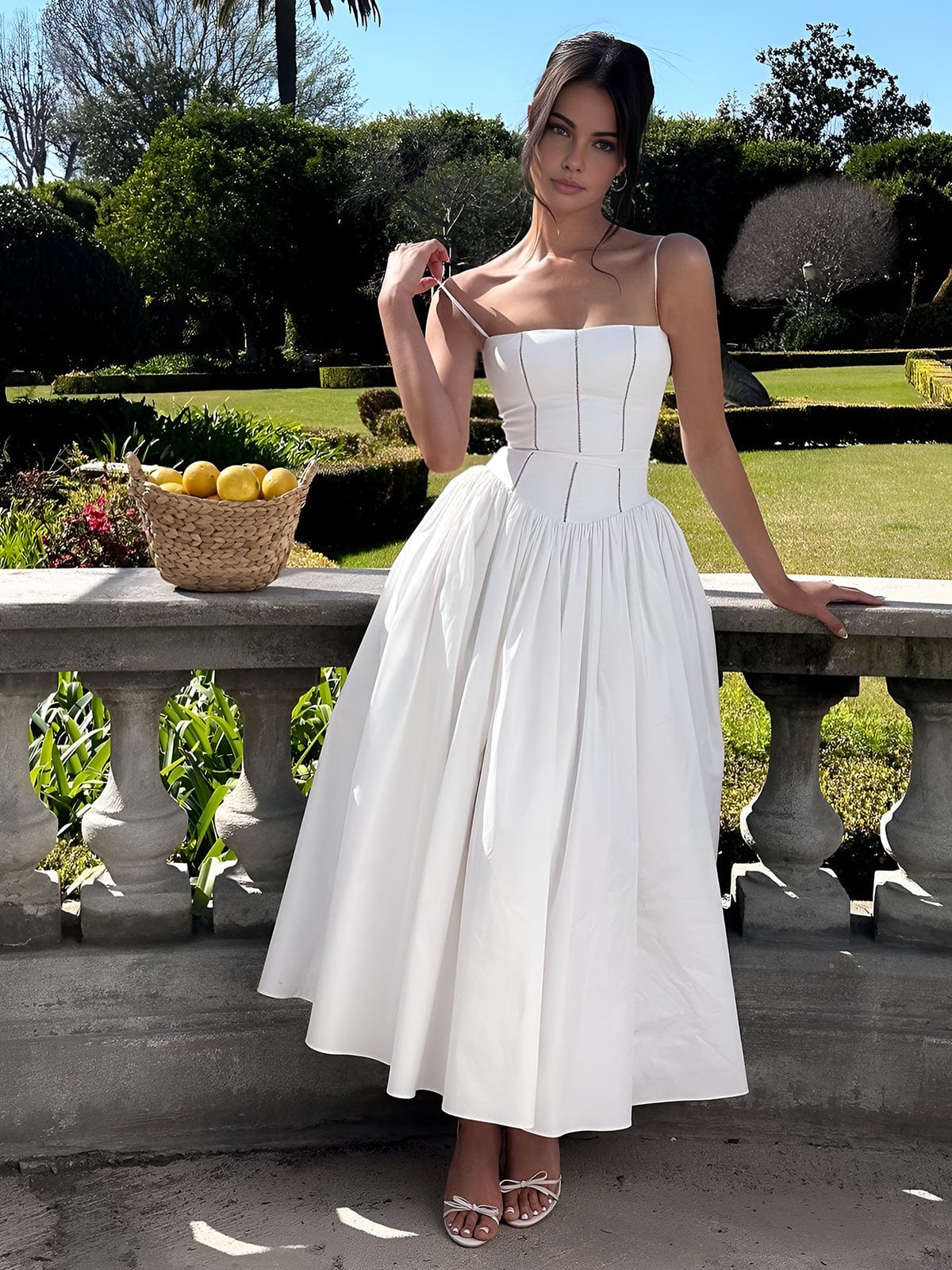 Damen Midi Hochzeitskleid Korsett dunkel
