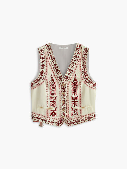 Eveloria Damen Ärmellose Weste Bestickt Gürtel