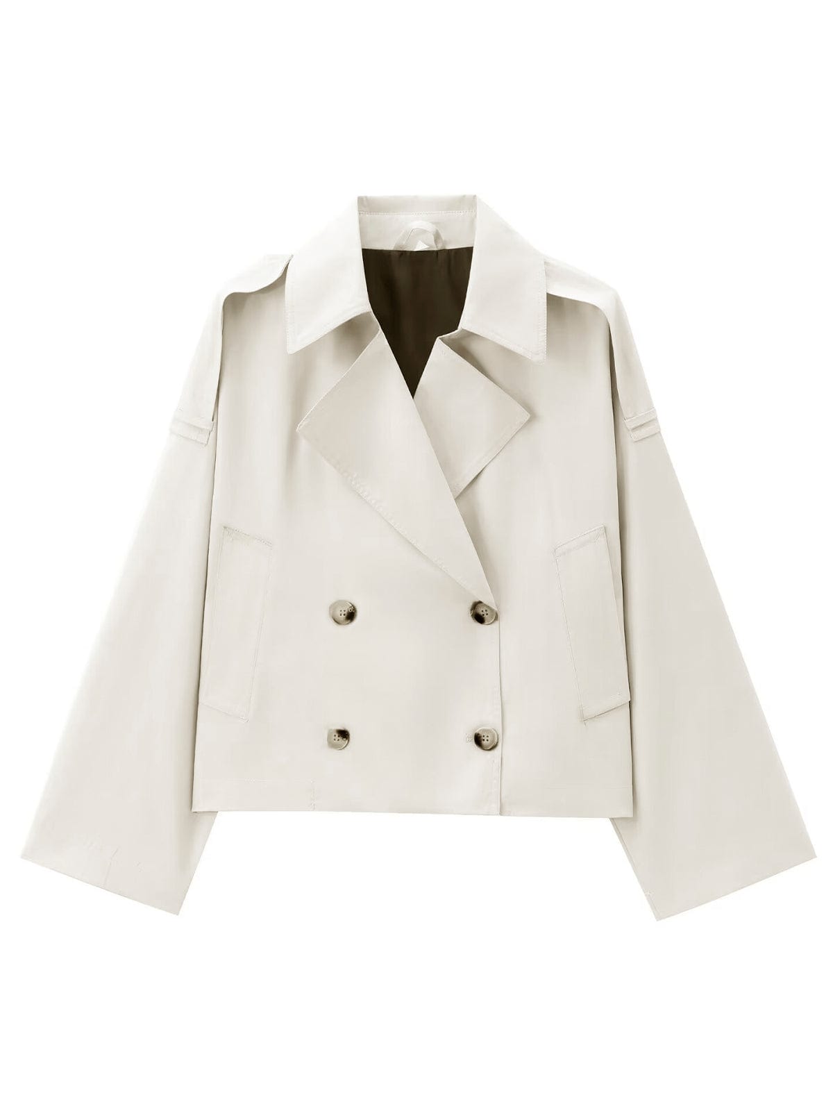 Damen Kurzer Trenchcoat Doppelreiher Elegantes Design Beige