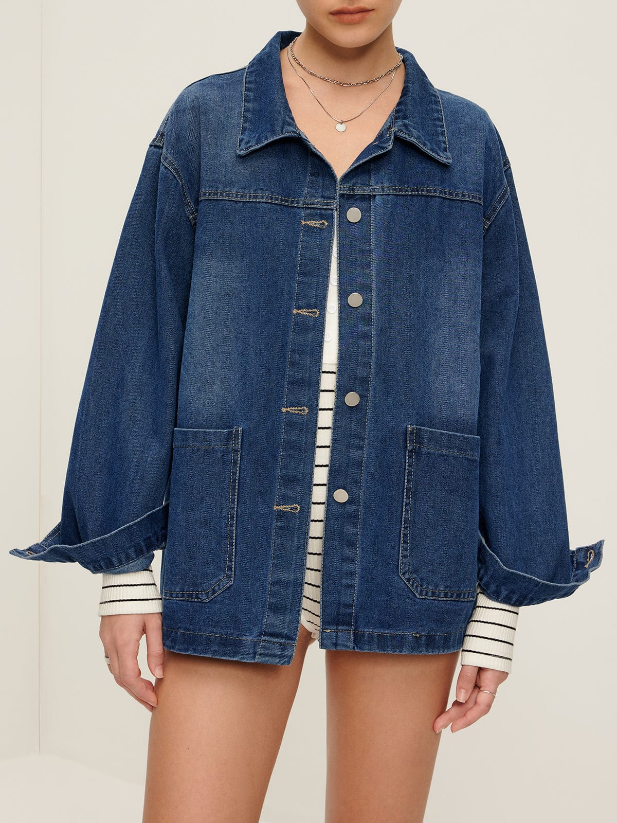 Damen Oversized Denimjacke Lässig Blau - Norvielle