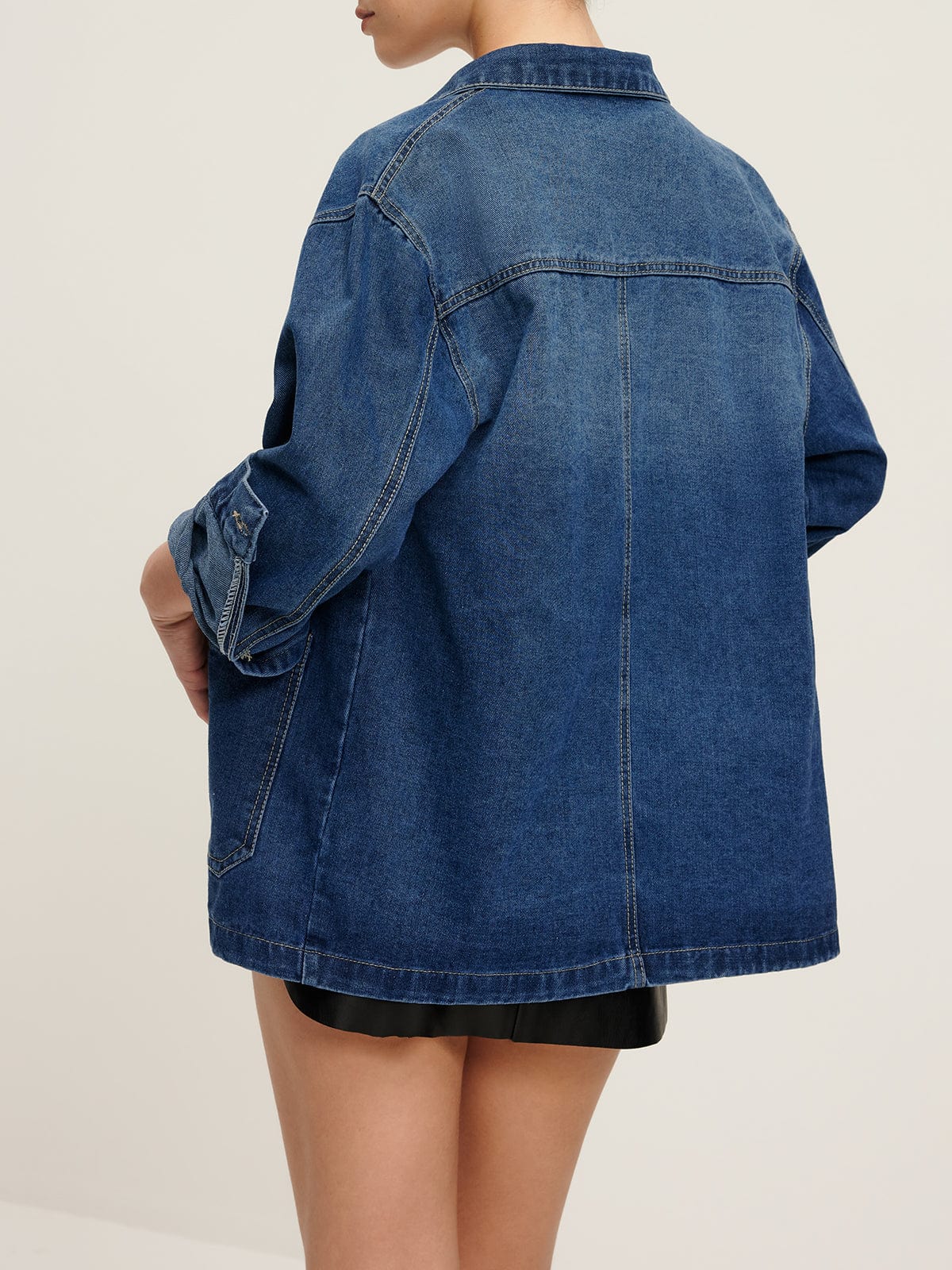 Damen Oversized Denimjacke Lässig Blau