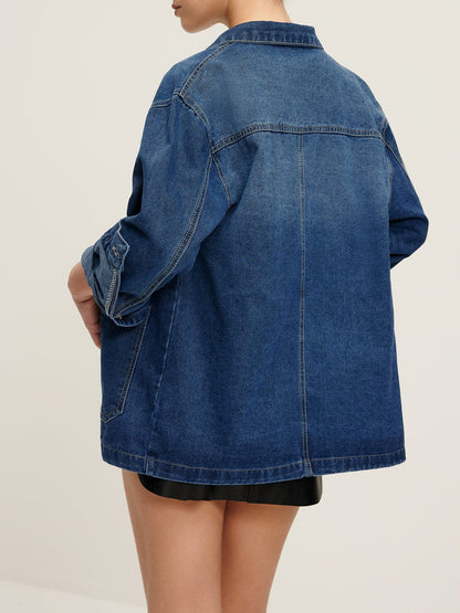 Damen Oversized Denimjacke Lässig Blau