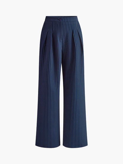 Eveloria Damen Nadelstreifen-Faltenhose Weites Bein