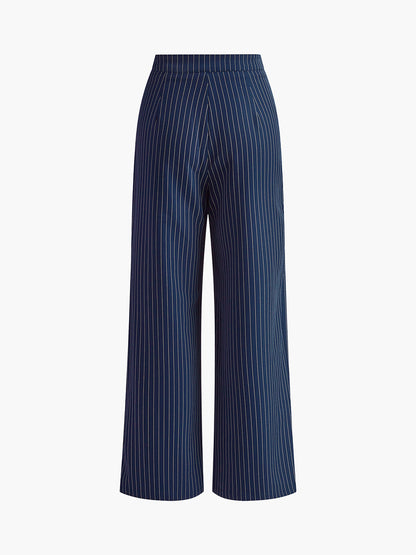 Eveloria Damen Nadelstreifen-Faltenhose Weites Bein
