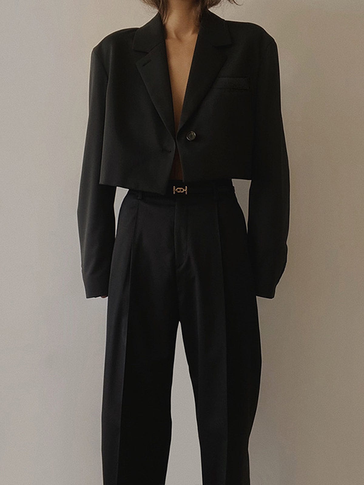 Damen Cropped Blazer Schwarz Bürooutfit - Norvielle