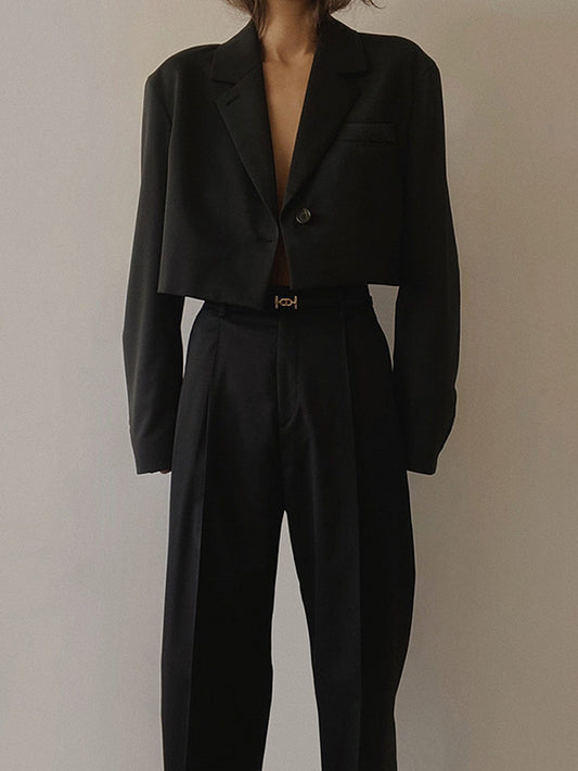 Damen Cropped Blazer Schwarz Bürooutfit - Norvielle