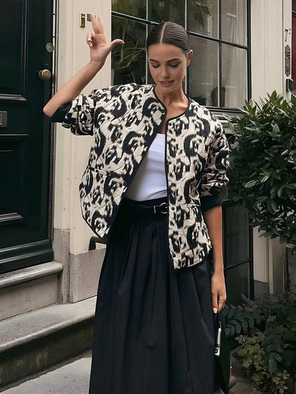 Leona Damenjacke Animal-Print Schwarz - Norvielle