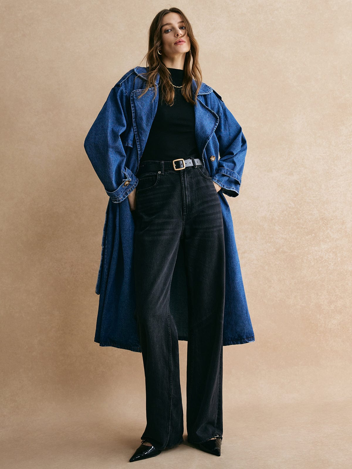 Damen Oversized Denim Trenchcoat Lässig Blau - Norvielle