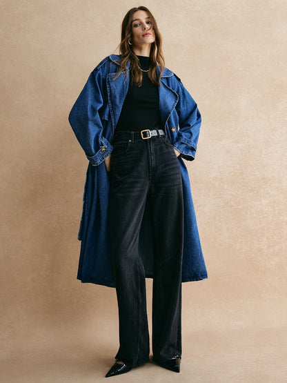 Damen Oversized Denim Trenchcoat Lässig Blau - Norvielle