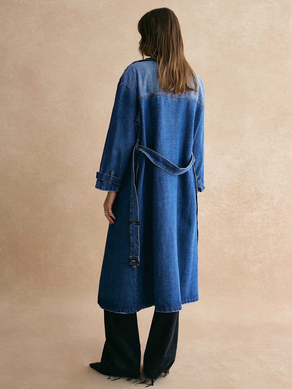 Damen Oversized Denim Trenchcoat Lässig Blau