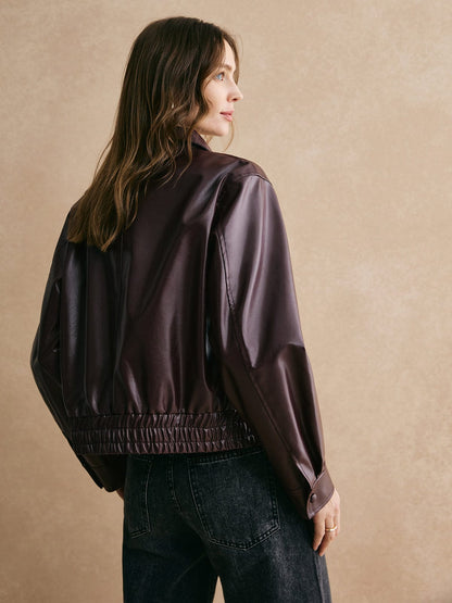 Damen Lederjacke Cropped Lederoberfläche Elegant