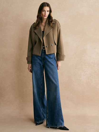 Damen Wollblazer Kurz Khaki