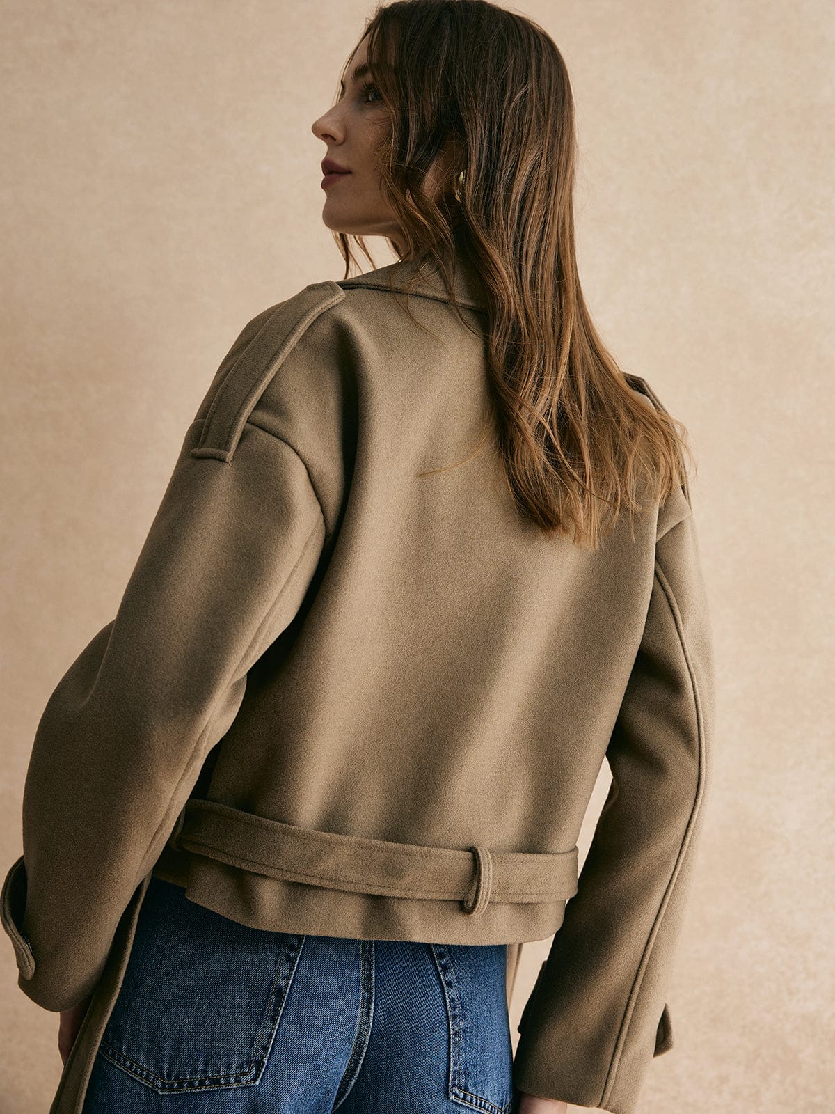 Damen Wollblazer Kurz Khaki
