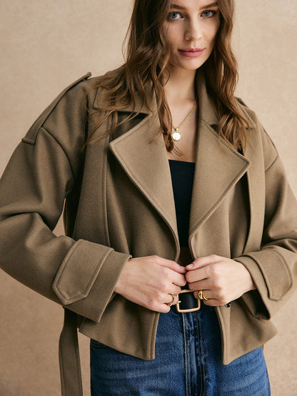 Damen Wollblazer Kurz Khaki