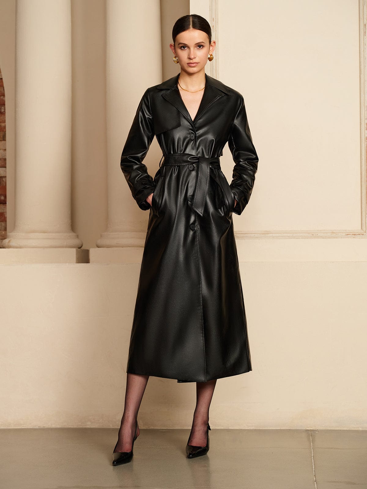 Damen Leder-Trenchcoat Elegantes Design