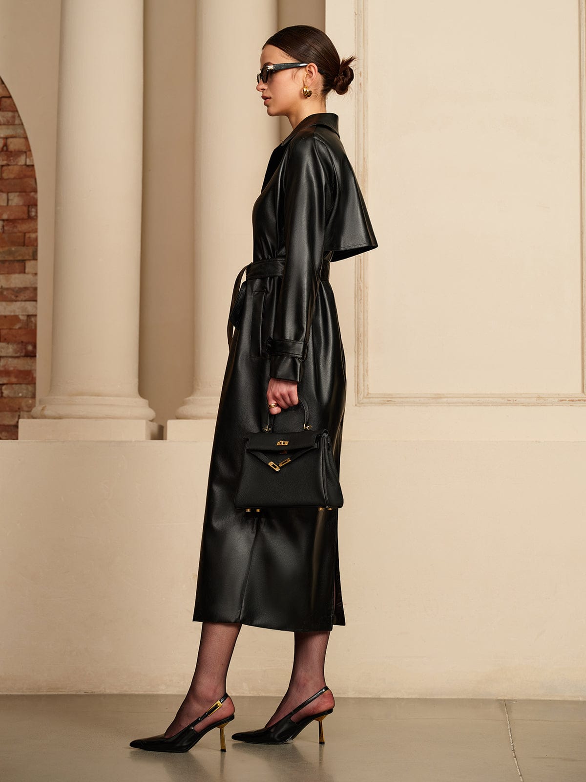 Damen Leder-Trenchcoat Elegantes Design