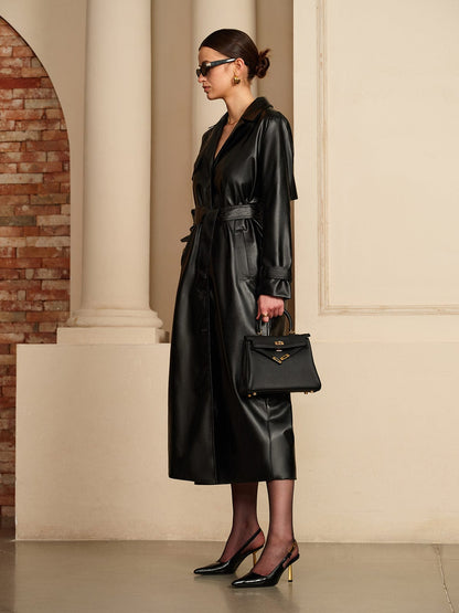 Damen Leder-Trenchcoat Elegantes Design