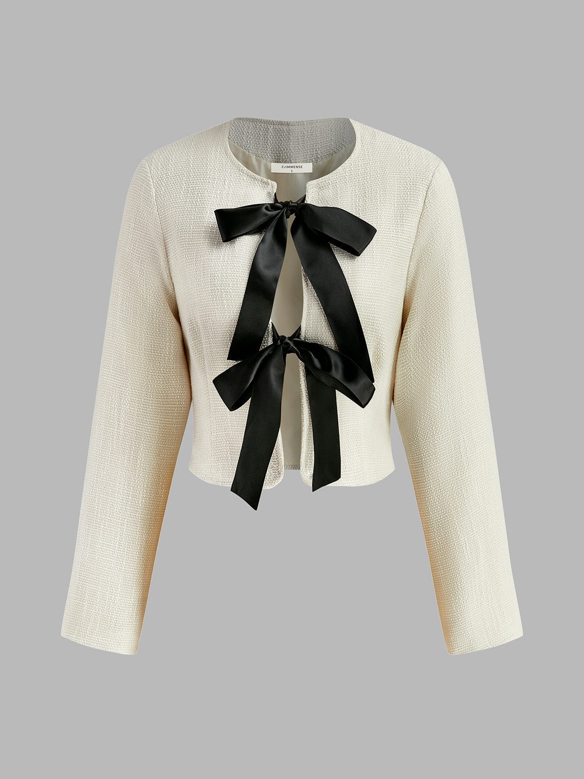 Damen Blazer Weißer Tweed mit Schwarzen Satin Schleifen - Norvielle