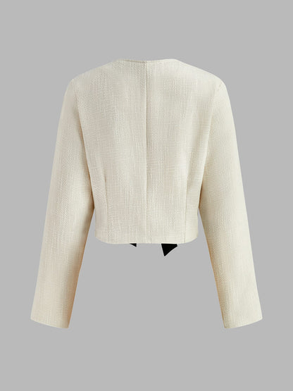 Damen Blazer Weißer Tweed mit en Satin Schleifen