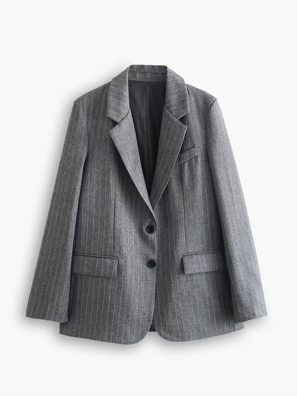 Damen Oversized Blazer Grau Pinstripe 2-Knopf - Norvielle