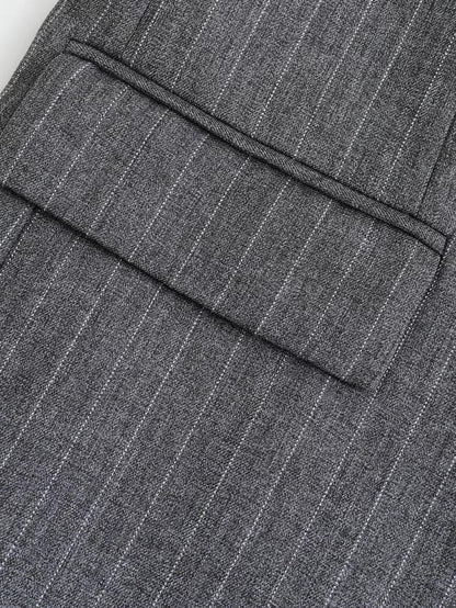 Damen Oversized Blazer Grau Pinstripe 2-Knopf