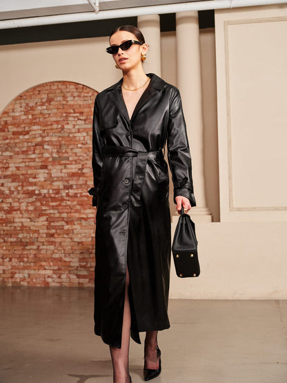 Damen Leder-Trenchcoat Elegantes Design
