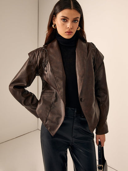 Damen Lederblazer Tailliert Gürtel
