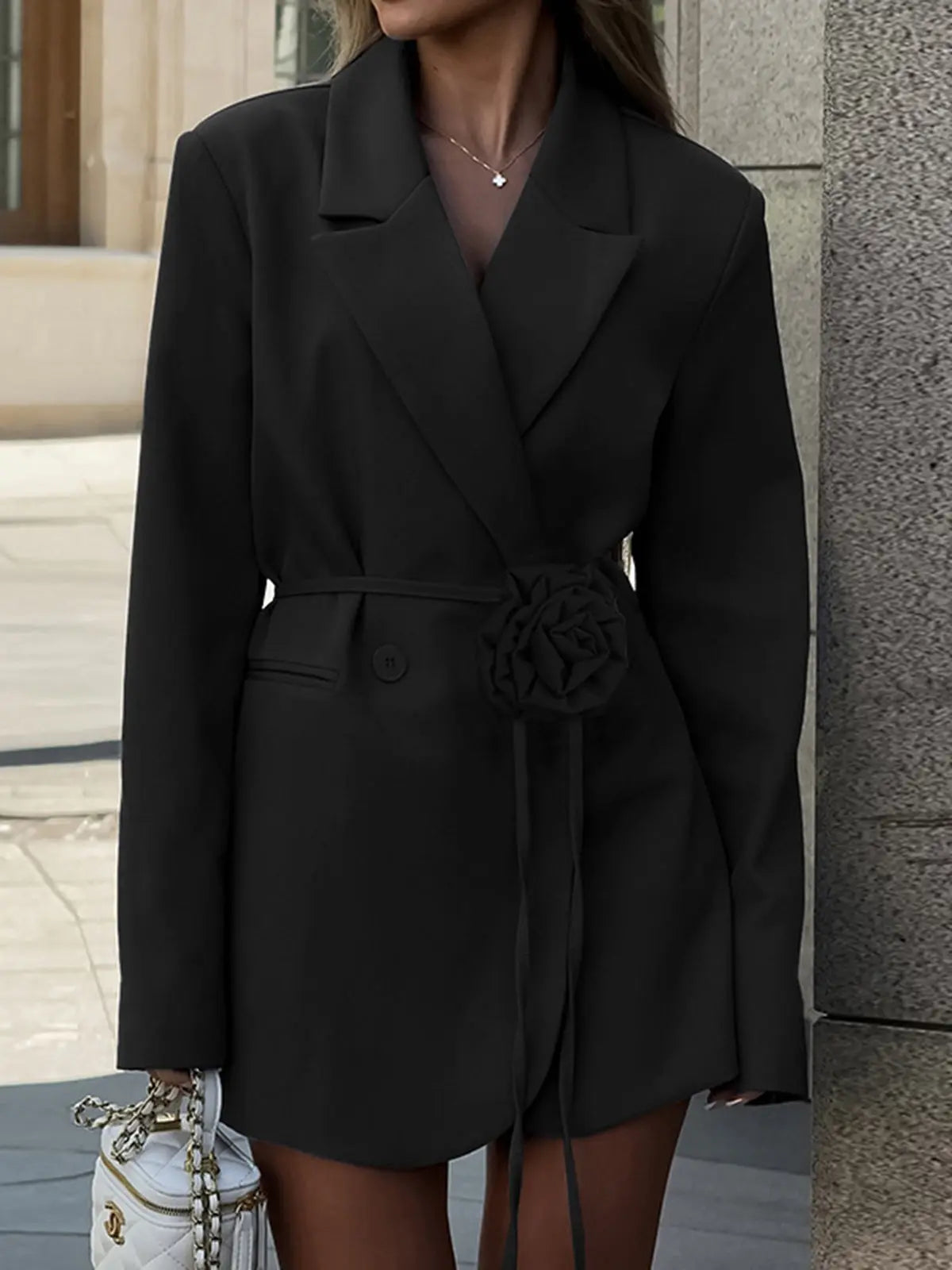 Damen Blazer Elegantes Design Taillengürtel Rosa - Norvielle