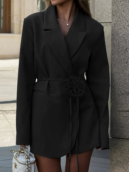 Damen Blazer Elegantes Design Taillengürtel Rosa - Norvielle