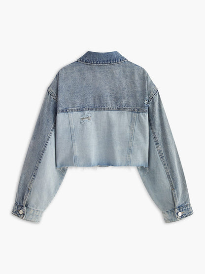 Mila Damen Cropped Jeansjacke Lässig Blau