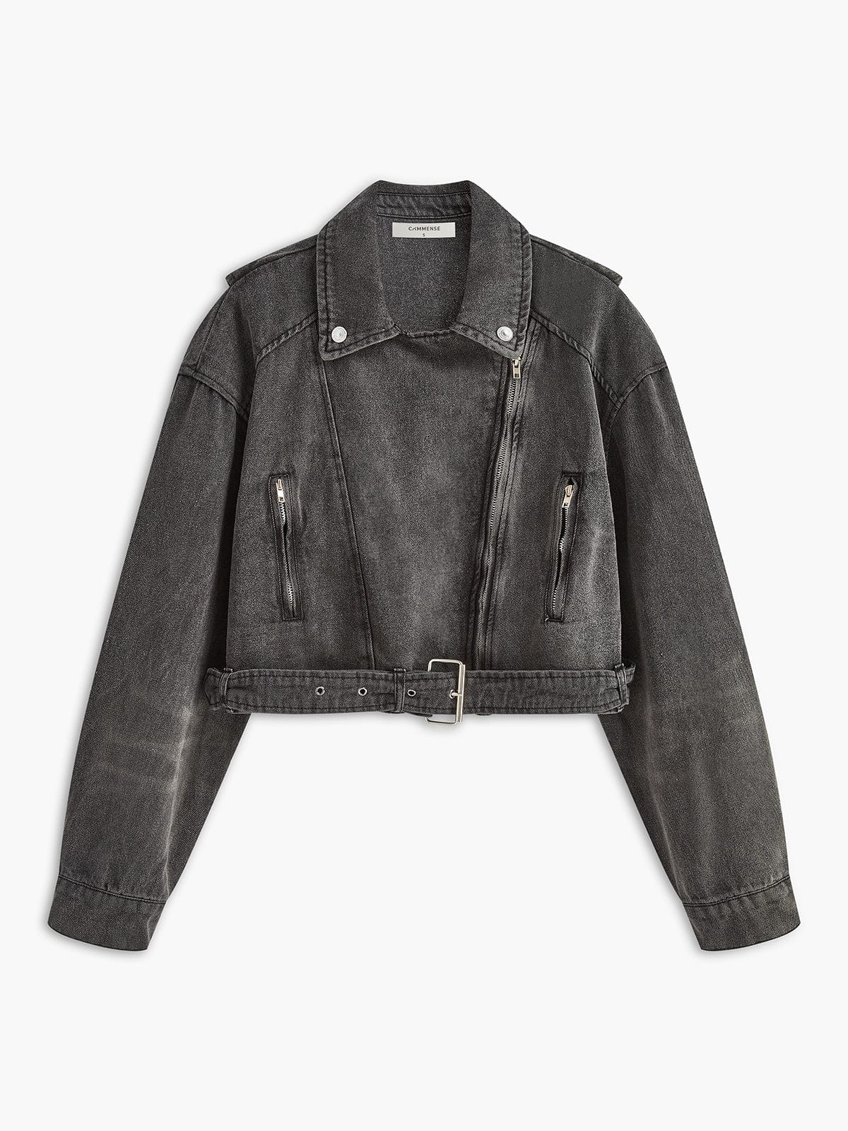 Schwarze Damen Bikerjacke Denim Cropped - Norvielle